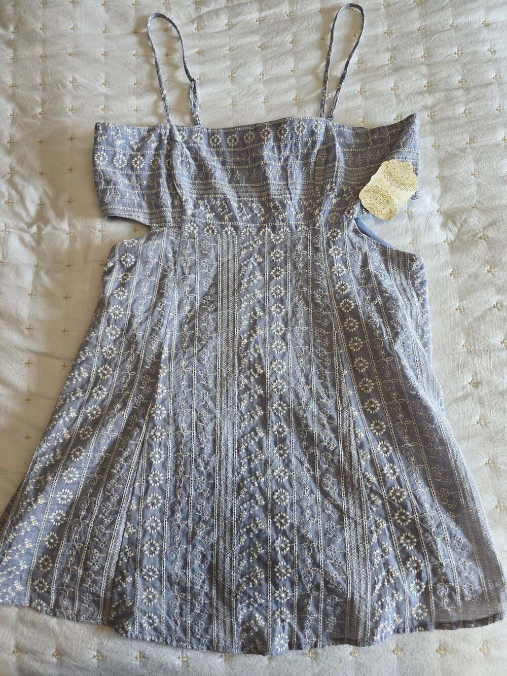 Altar'd‎ State Embroidered Cut-Out Mini Dress in Dust Blue